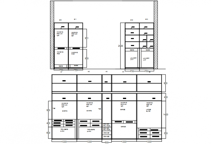 Drawings of furniture block 2d view elevation of wardrobe autocad file