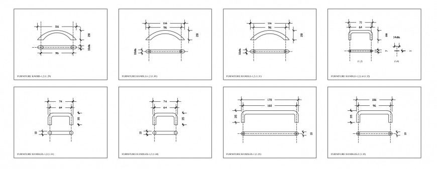 Drawings of furniture handle blocks elevation and plan dwg file