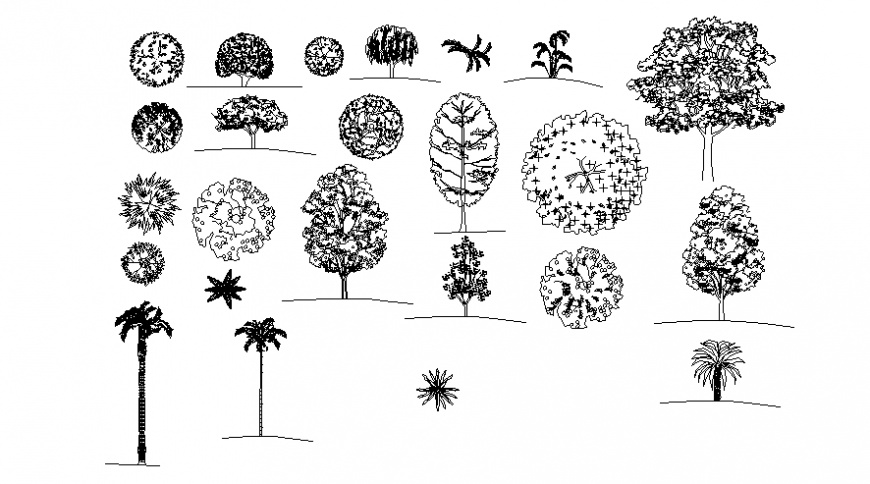 Drawings of landscaping units of trees and plants dwg autocad file