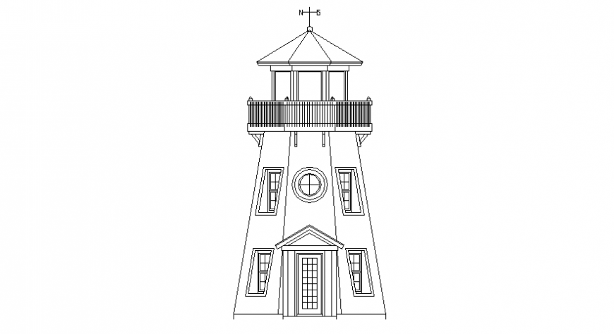 Drawings of lighthouse elevation details in autocad