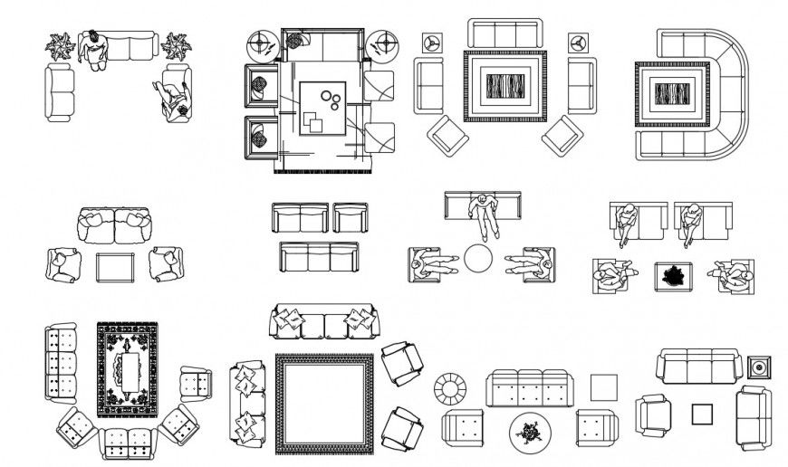 Living Room Furniture CAD Blocks with Sofa Set DWG File