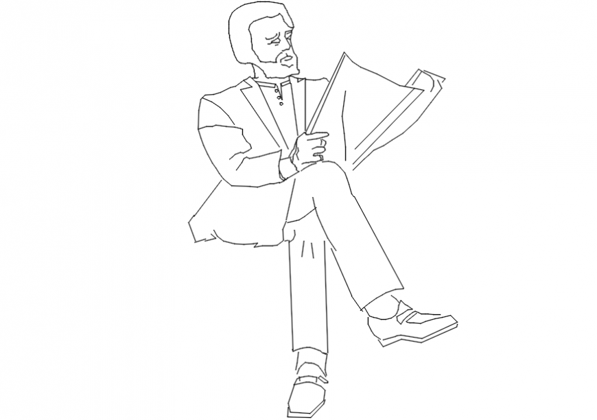 Drawings of old age man 2d view people block dwg file