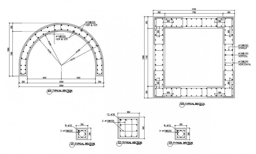 Drawings of RCC structural curtailment 2d view dwg autocad file