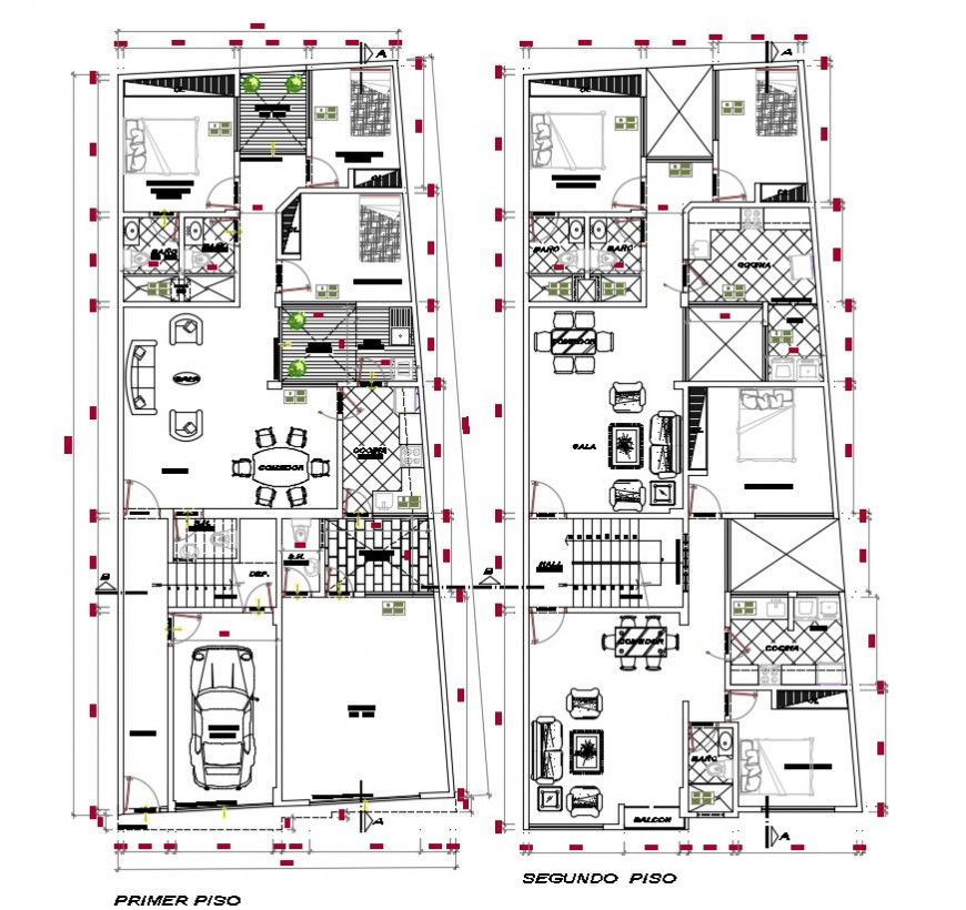 Drawings of residential housing bungalow 2d view autocad software file