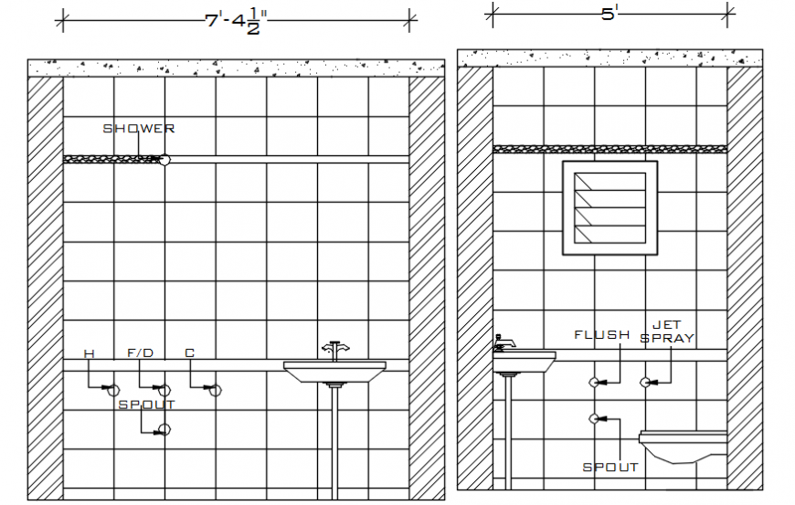 Drawings of sanitary toilet units 2d view elevation dwg file