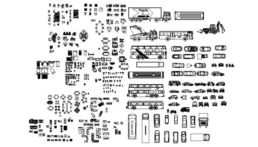 Drawings of vehicle and furniture units dwg file