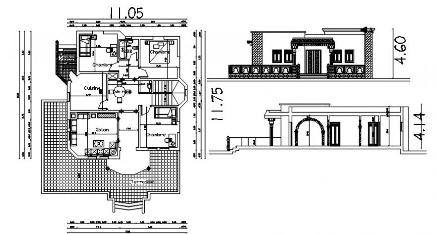 Drawings section plan and elevation 2d view of apartment autocad file