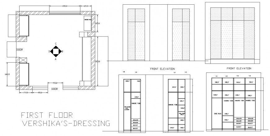 Dressing room of bungalow in dwg file.