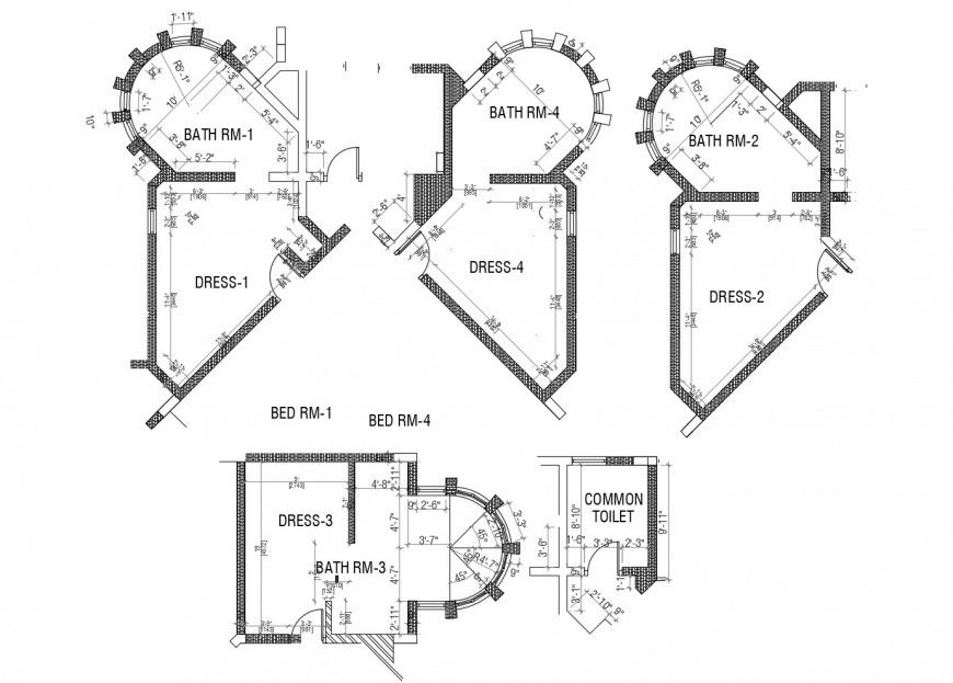 Dressing rooms of clothing shop plans and auto-cad drawing details dwg file