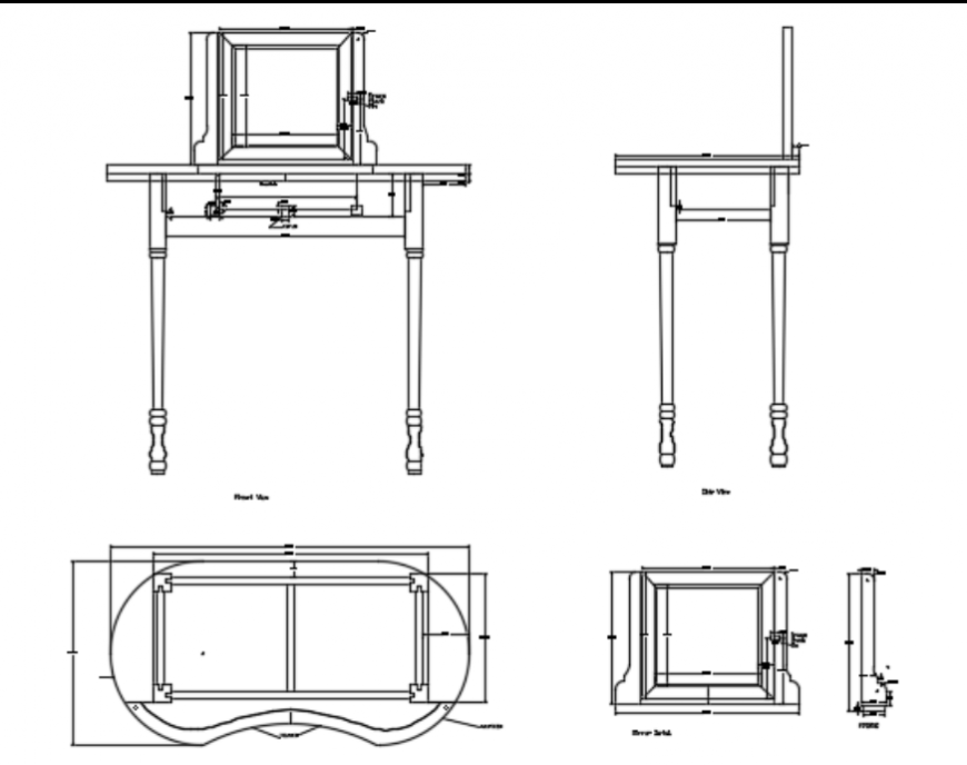 Dressing table and mirror design elevation