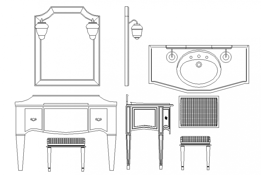 Dressing Table with Sink and Cub Board Layout DWG for Interior Design
