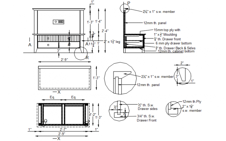 Dressing table cabinet furniture blocks CAD drawings autocad file