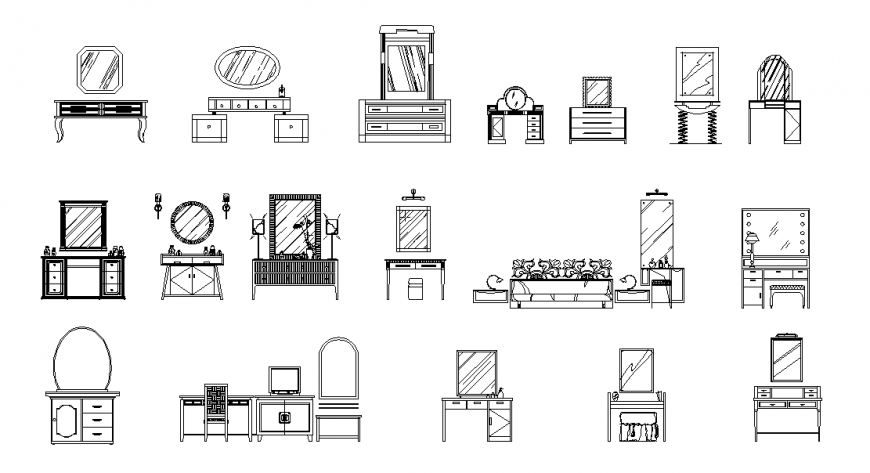 Dressing Table Elevation and Plan Design in AutoCAD DWG Format