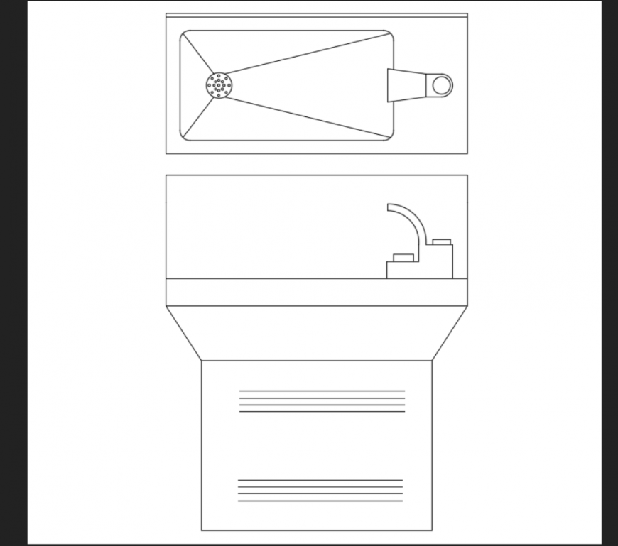 Drinking fountain of garden front and top view cad design dwg file
