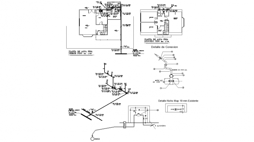Drinking water system and plumbing structure details dwg file