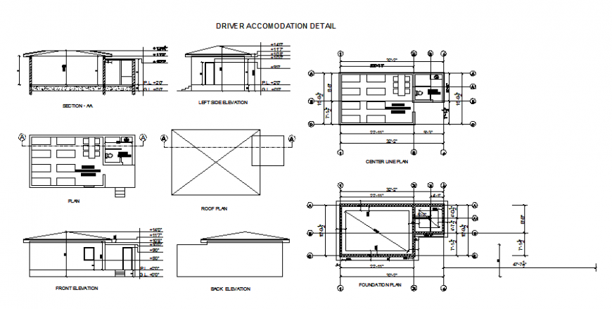 Driver accommodation plan, elevation and section autocad file