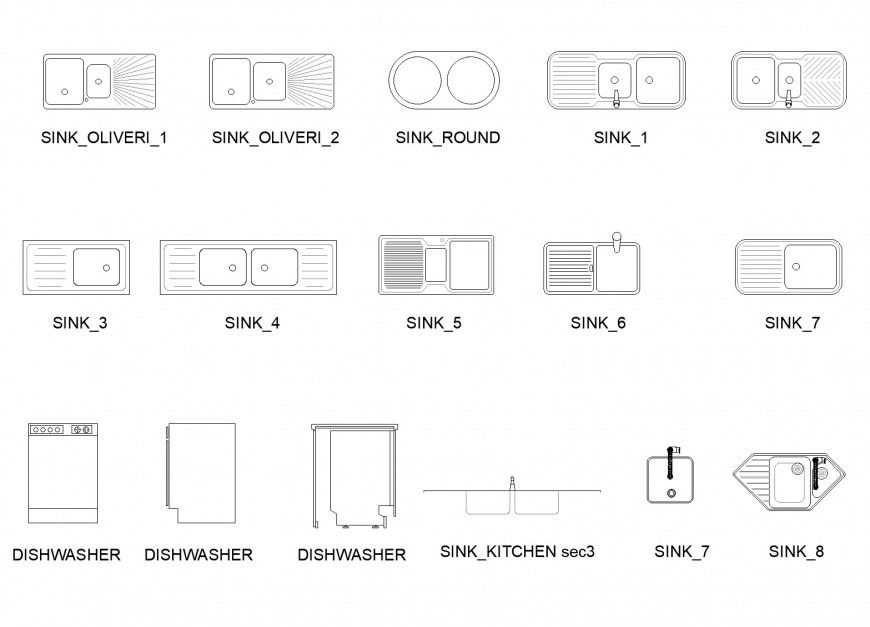 Drop in kitchen sinks and dishwasher plan layout file