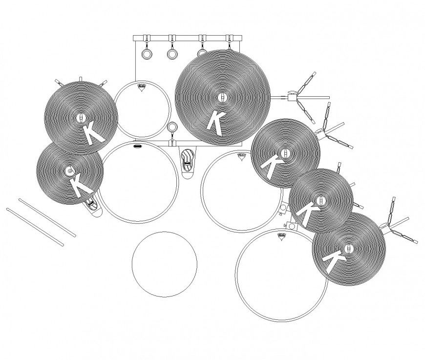 Drum kit plan view autocad file