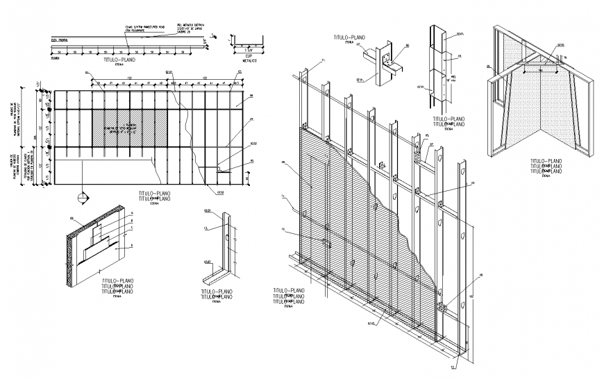 Drywall Section Plan and Structural Details CAD Drawing in DWG file