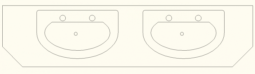 Dual semi-circular shape sink detail elevation layout plan