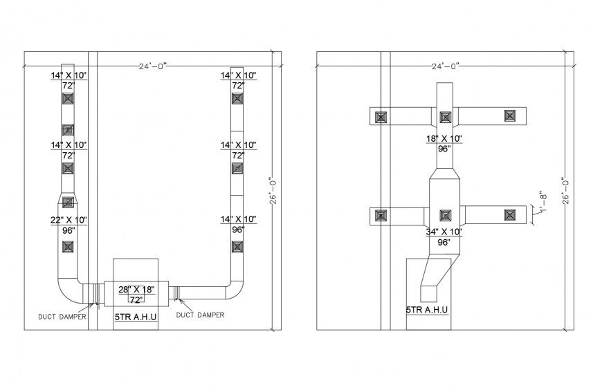 Duct section and plumbing structure details for toilet dwg file