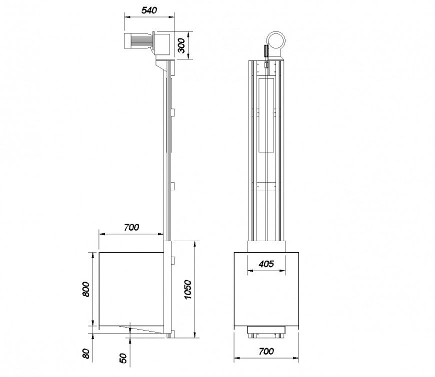 Dumb waiter elevation plan detail