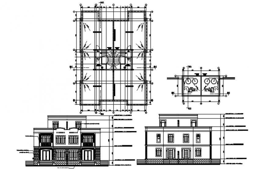 Duplex different axis elevation with detail in AutoCAD