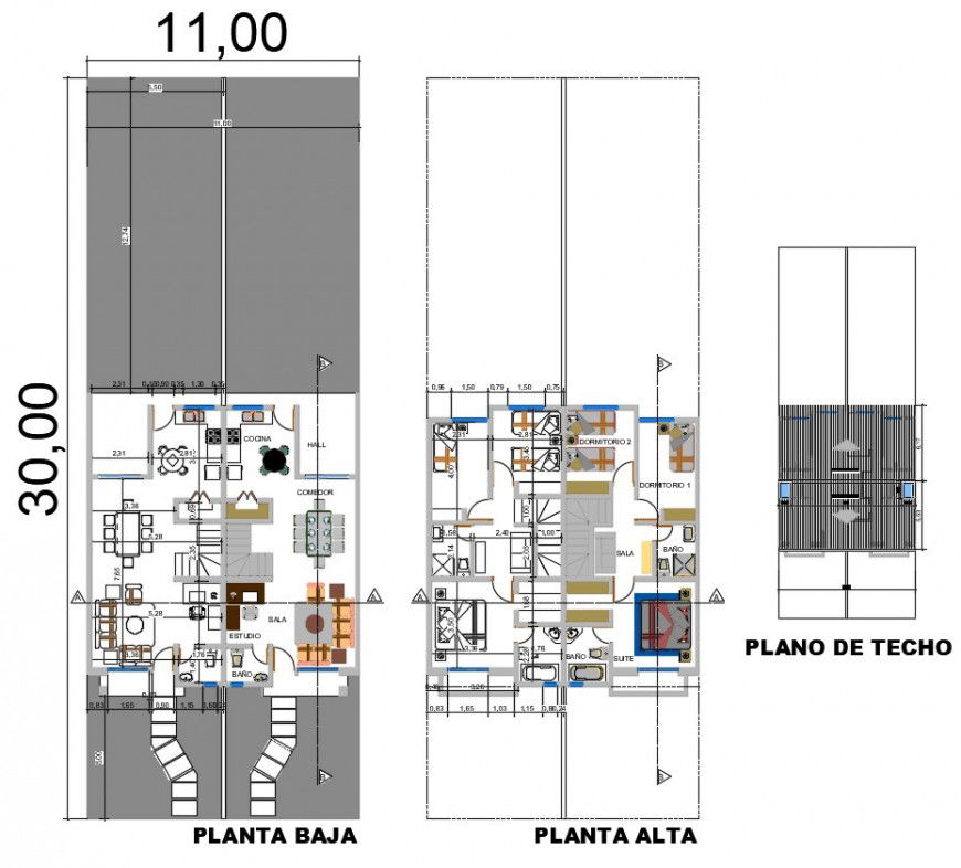 Duplex house 2d view drawings details floor plan dwg autocad file