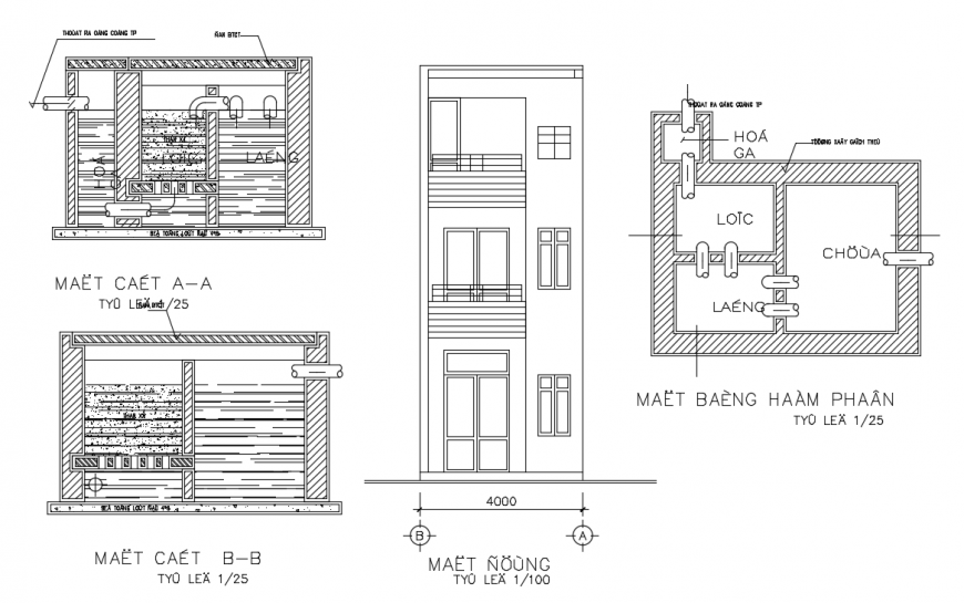Duplex House Elevation & Drainage Detail include DWG File