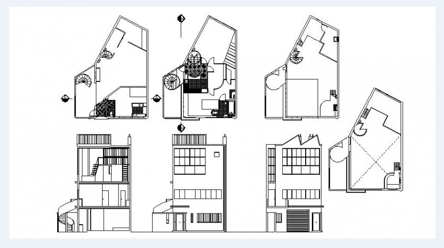 Duplex house elevations and floor plan cad drawing details dwg file