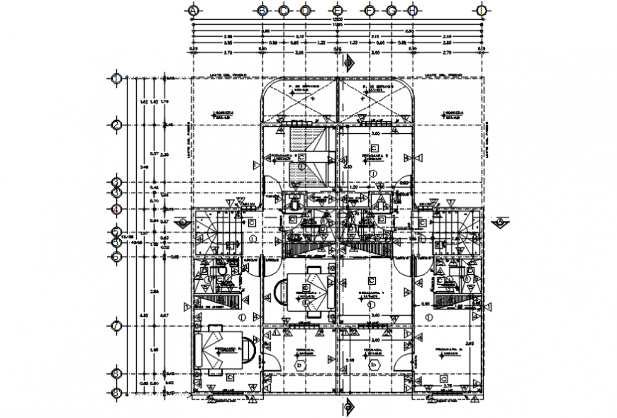 Duplex house first floor distribution layout plan cad drawing details dwg file