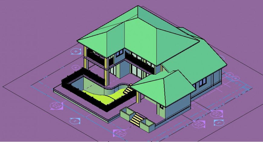 Duplex villa 3d model with pool detail in dwg AutoCAD file.