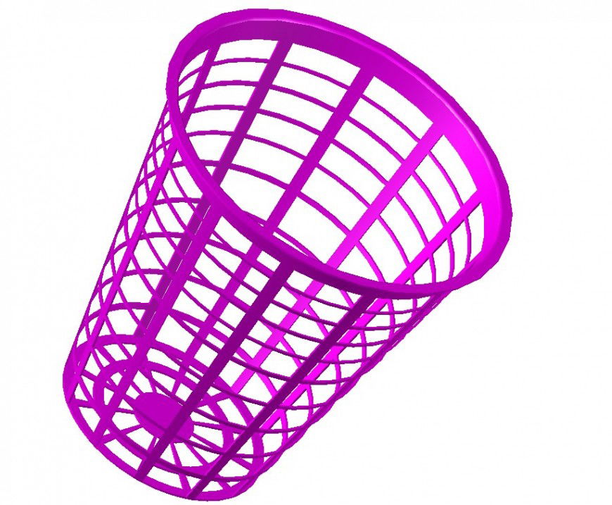 Dustbin 3d model detail in dwg AutoCAD file.