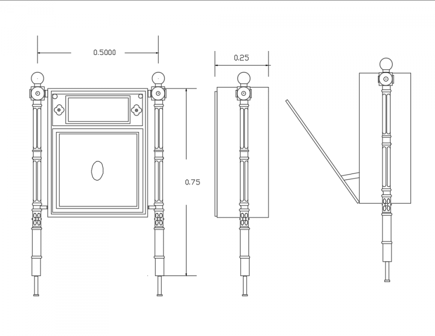 Dustbin plan top view front view cad drawing details dwg file
