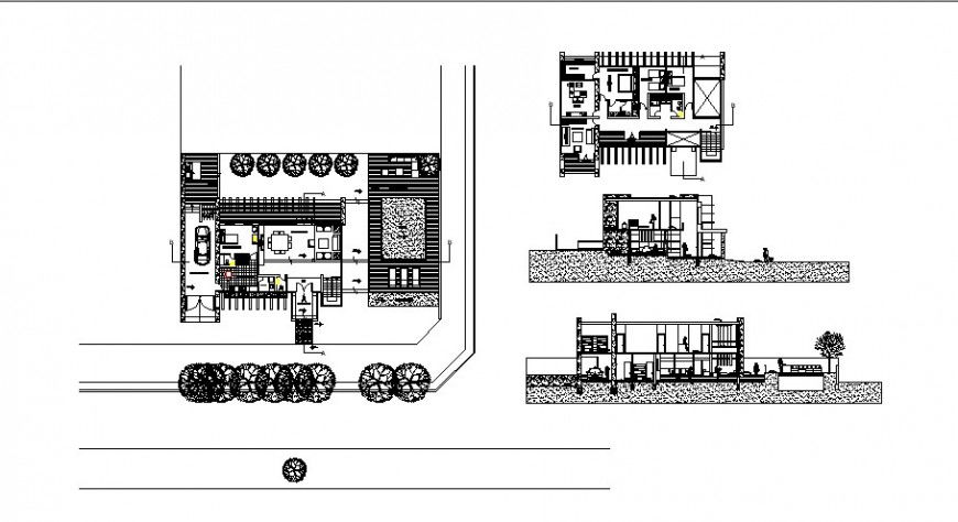 Dwelling single family house elevation, section and plan drawing details dwg file