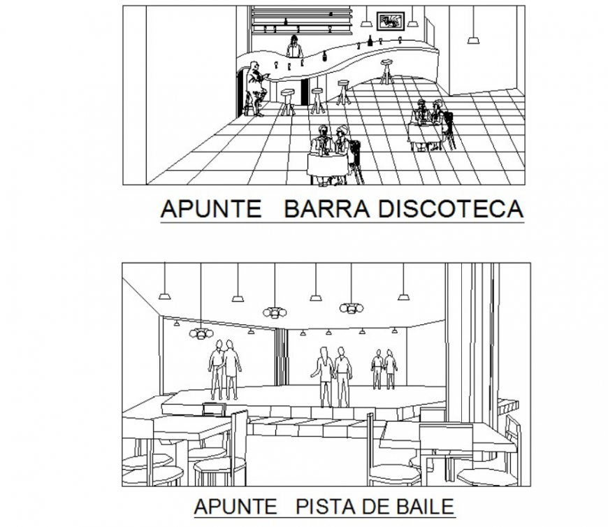 Dwg file of dance club 2d details