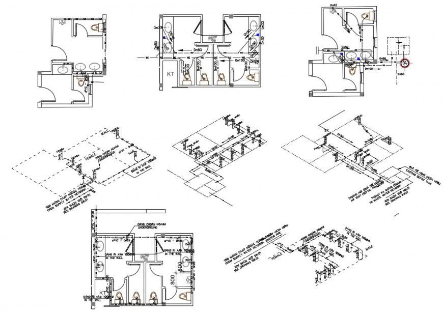 Dwg file of the sanitary plan with detail dimension