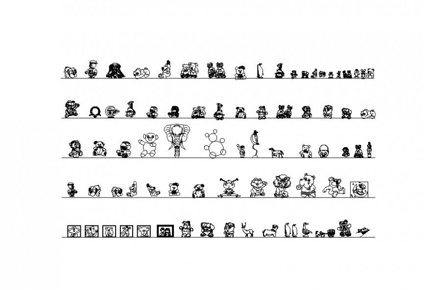 Dwg file of toys block which includes elevation of toys.