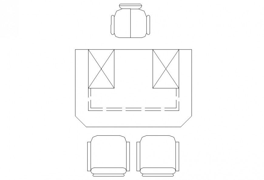 DWG file of two sides champherd edge office desk block