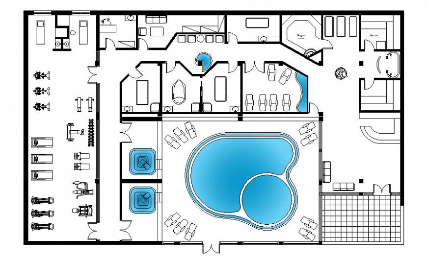 Dwg file of wellness center 2d detail