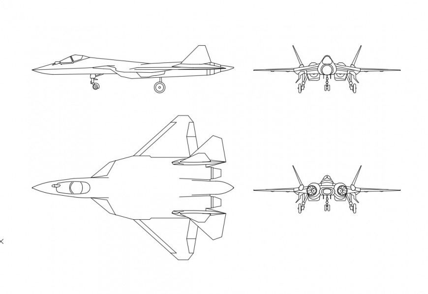 Dynamic aircraft all sided elevation block cad drawing details dwg file