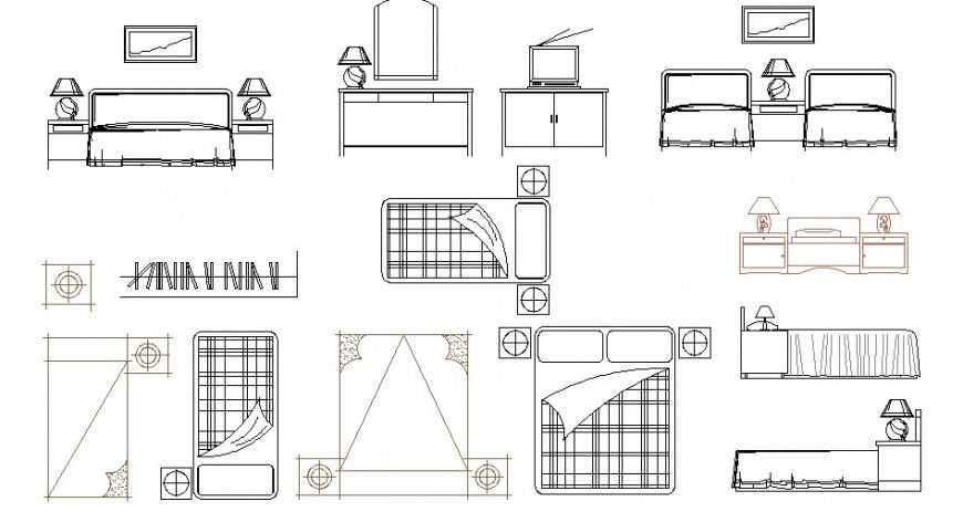 Dynamic bedroom furniture and interior blocks details dwg file