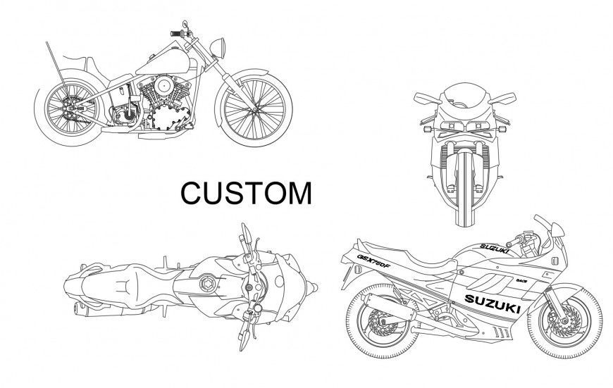 Dynamic bike and sports bike elevation blocks cad drawing details dwg file