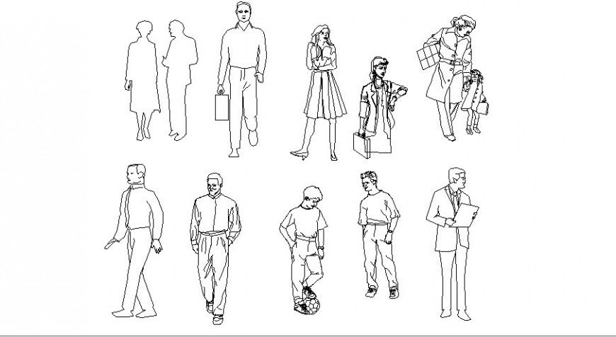 Dynamic common people 2d elevation blocks cad drawing details dwg file