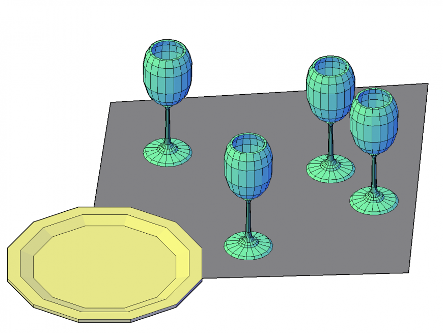 Dynamic crockery set 3d blocks cad drawing details dwg file