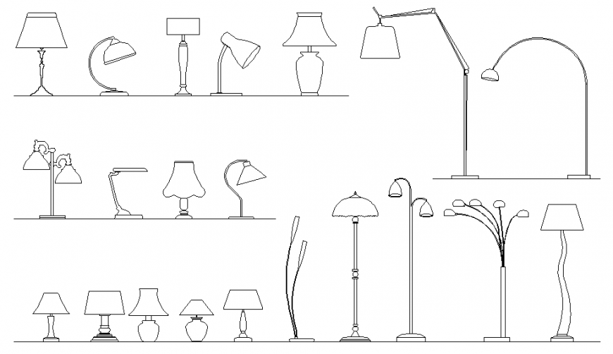 Dynamic decorative lamps set blocks cad drawing details dwg file