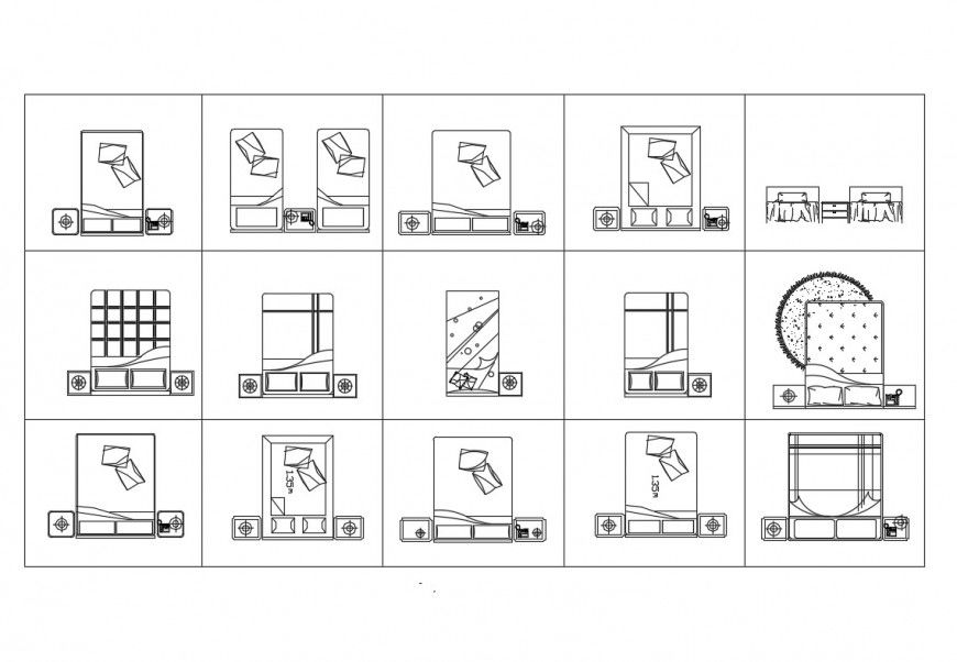 Dynamic double and single bed elevation blocks cad drawing details dwg file