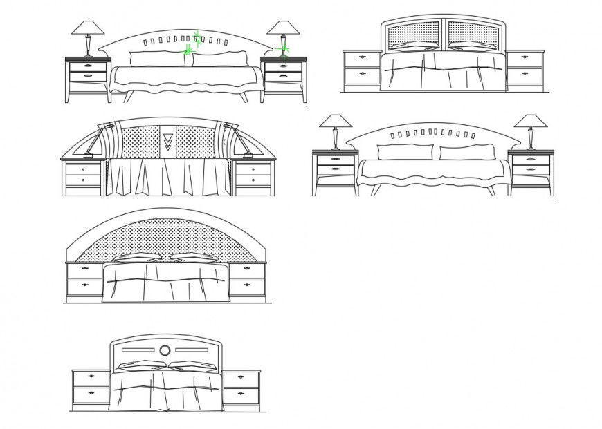 Dynamic double bed elevation blocks with side cabinet cad drawing details dwg file