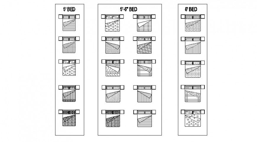 Dynamic double beds 2d top view elevation blocks drawing details dwg file