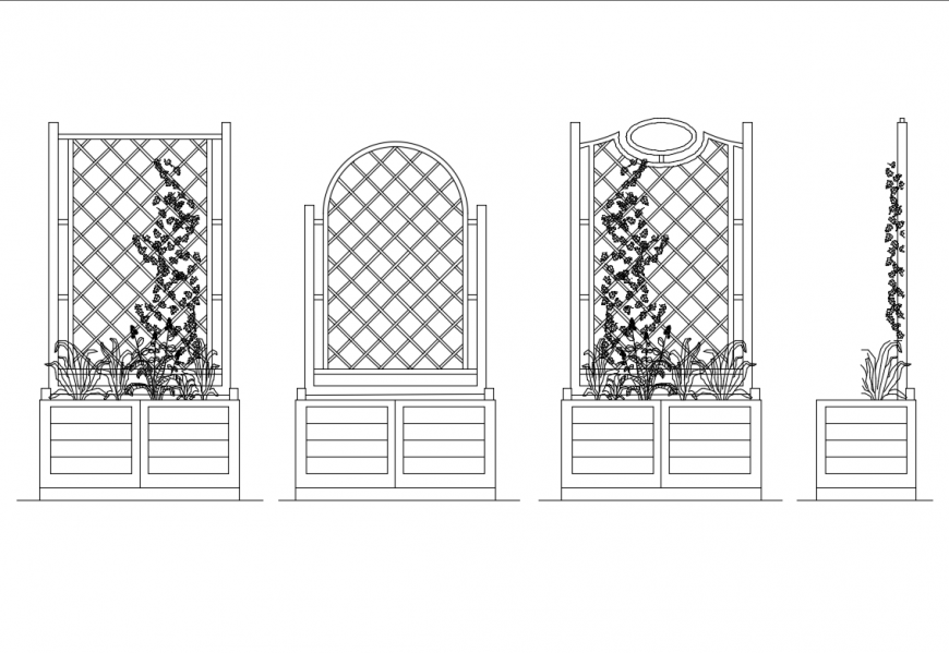 Dynamic espalier planters front view cad drawing details dwg file